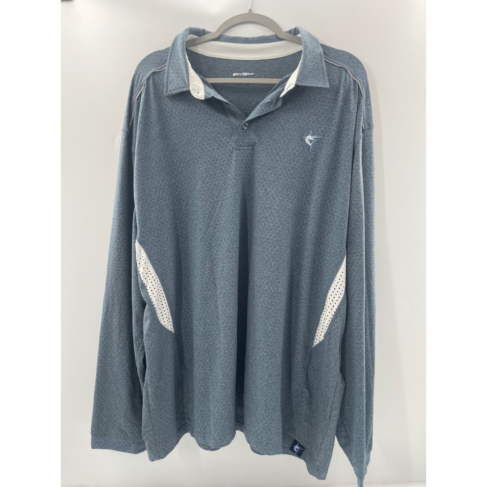 White Water Mens XXL Performance Fishing Polo Shirt Long Sleeve Blue Honeycomb